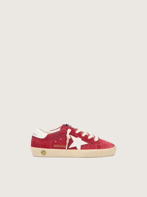 Super-Star Junior in suede rosso con stella e talloncino in pelle bianca
