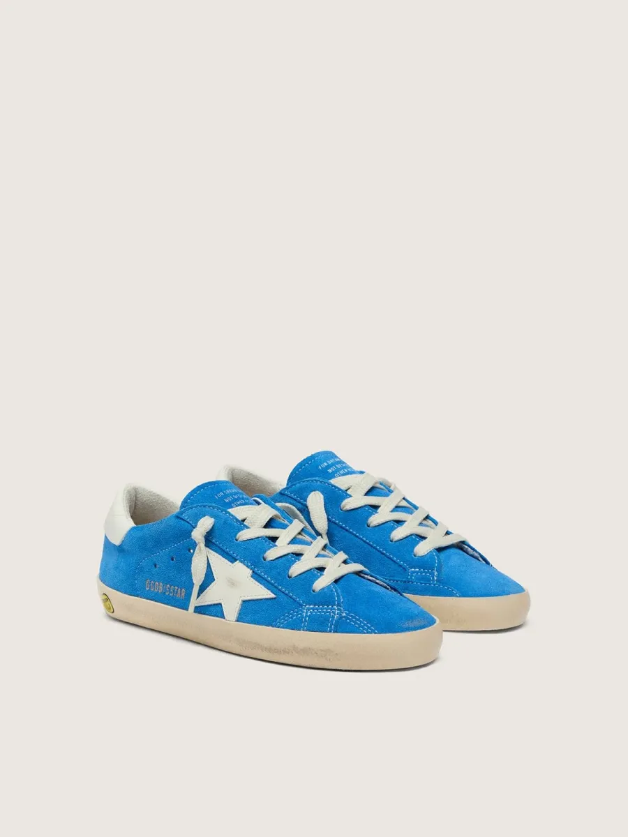 Super-Star junior in suede bluette con stella in pelle bianca