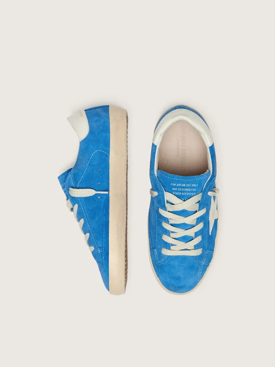 Super-Star junior in suede bluette con stella in pelle bianca