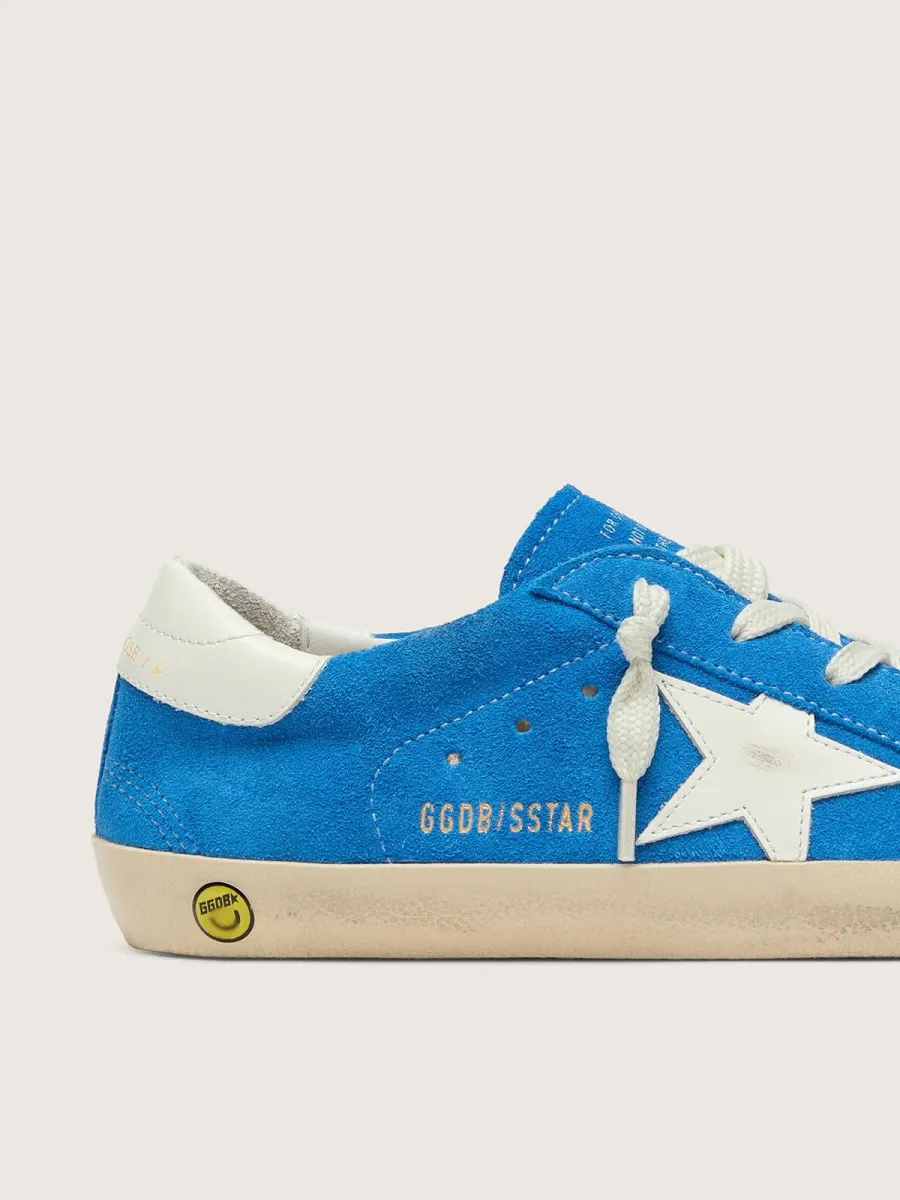 Super-Star junior in suede bluette con stella in pelle bianca