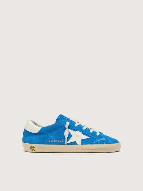 Super-Star junior in suede bluette con stella in pelle bianca