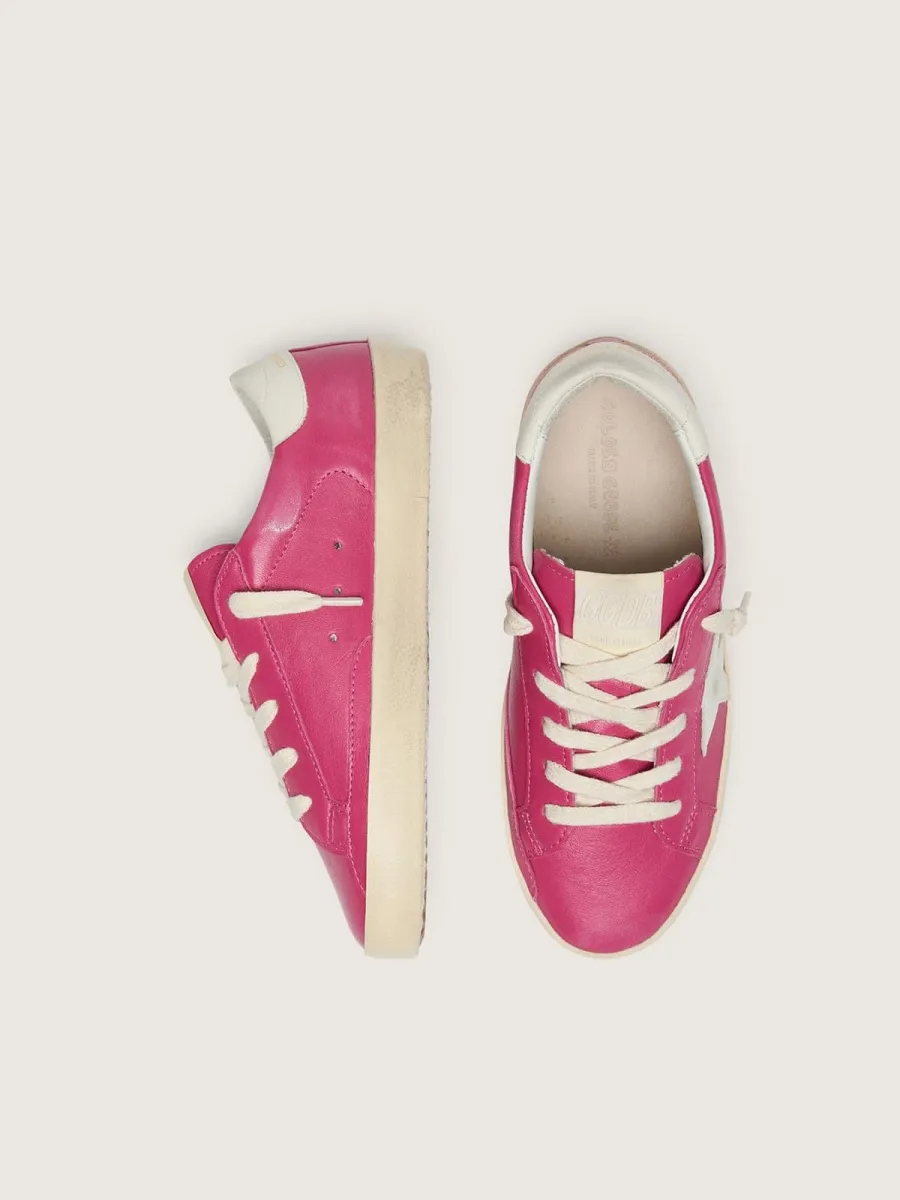 Super-Star junior in pelle fucsia con stella in pelle crema