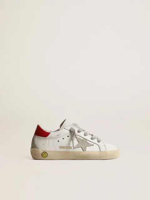 Super-Star Junior con stella in suede e talloncino in pelle rossa