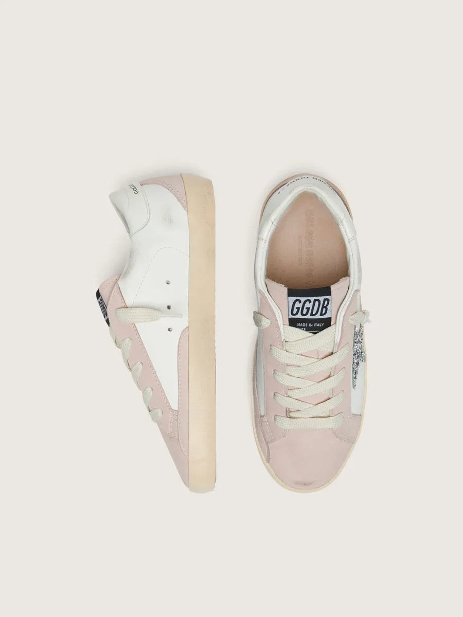 Super-Star junior in pelle bianca e rosa cipria con stella glitter argento
