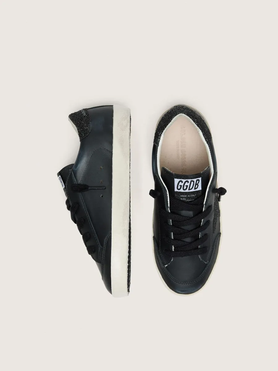Super-Star junior in pelle nera con stella glitter nera