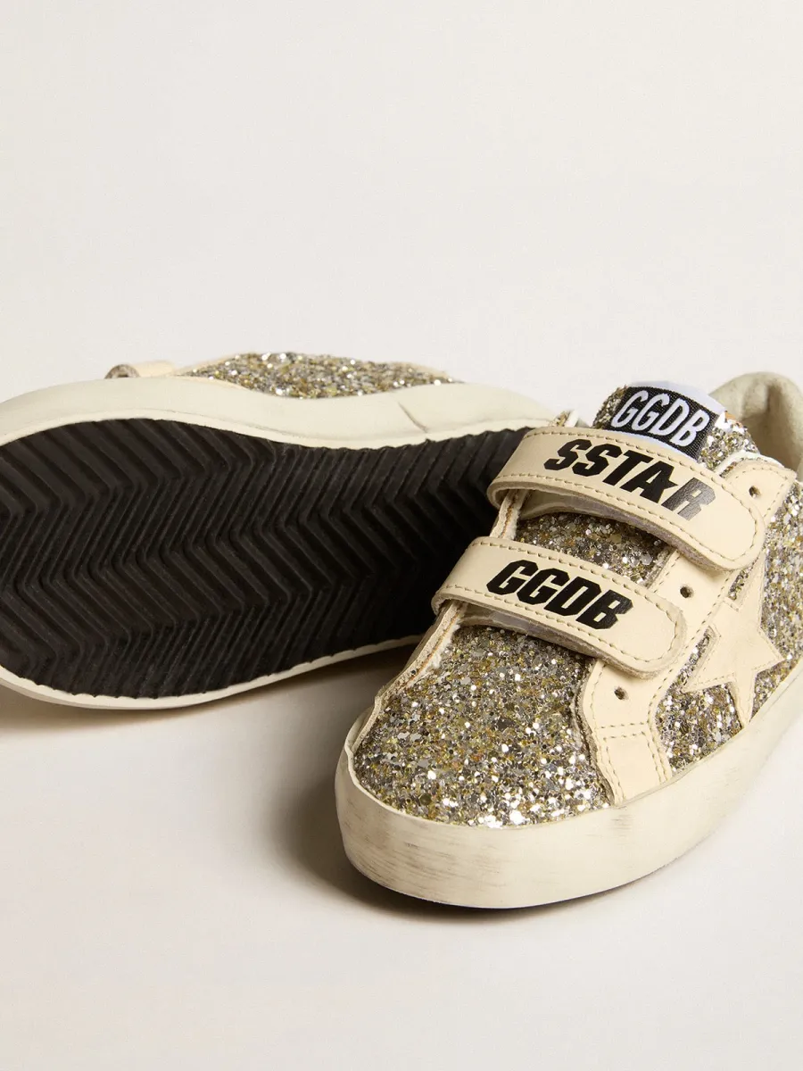 Old School Junior in glitter platino con stella e talloncino in pelle
