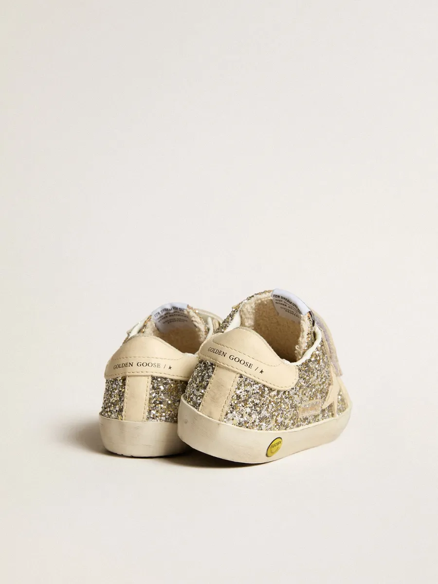 Old School Junior in glitter platino con stella e talloncino in pelle