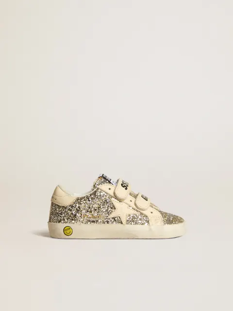 Old School Junior in glitter platino con stella e talloncino in pelle
