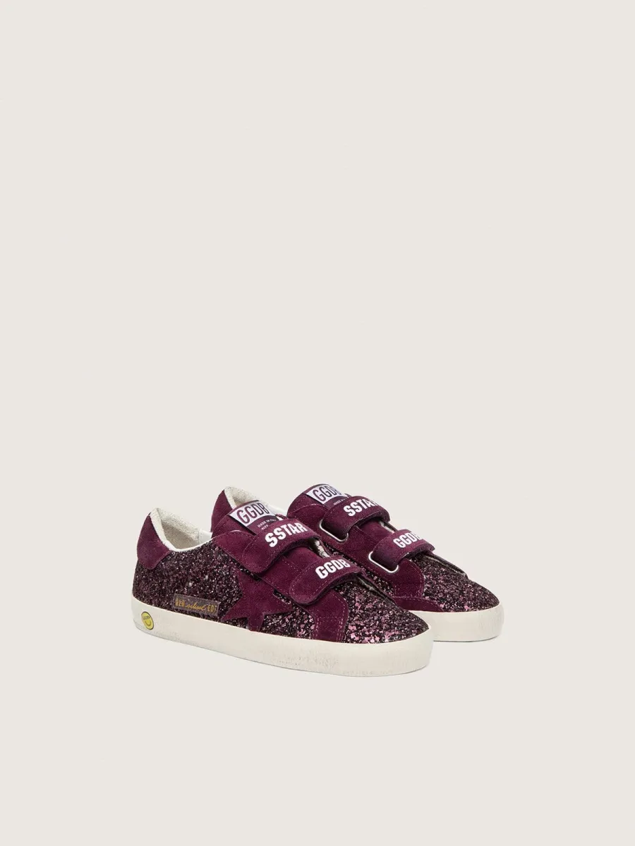 Old School Junior in glitter bordeaux con stella e talloncino in suede bordeaux
