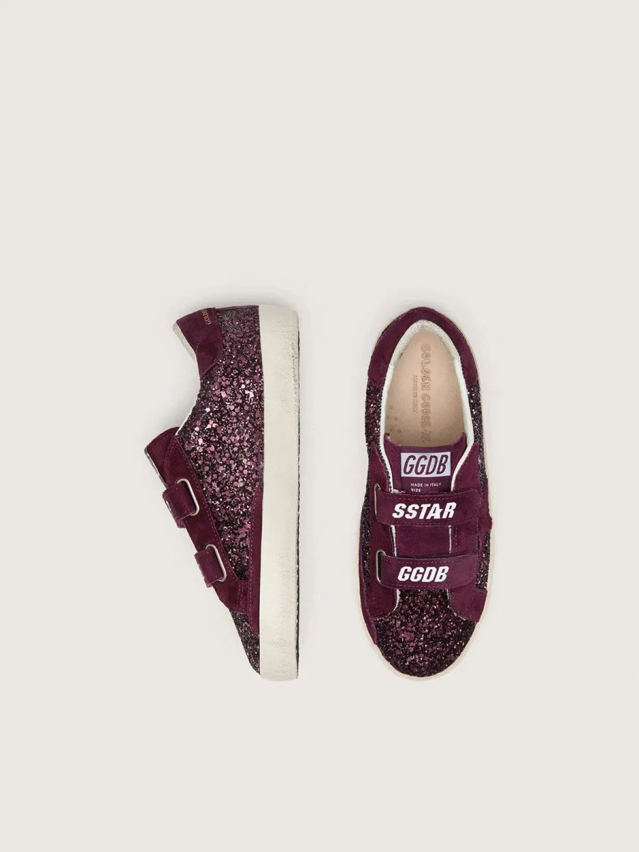 Old School Junior in glitter bordeaux con stella e talloncino in suede bordeaux