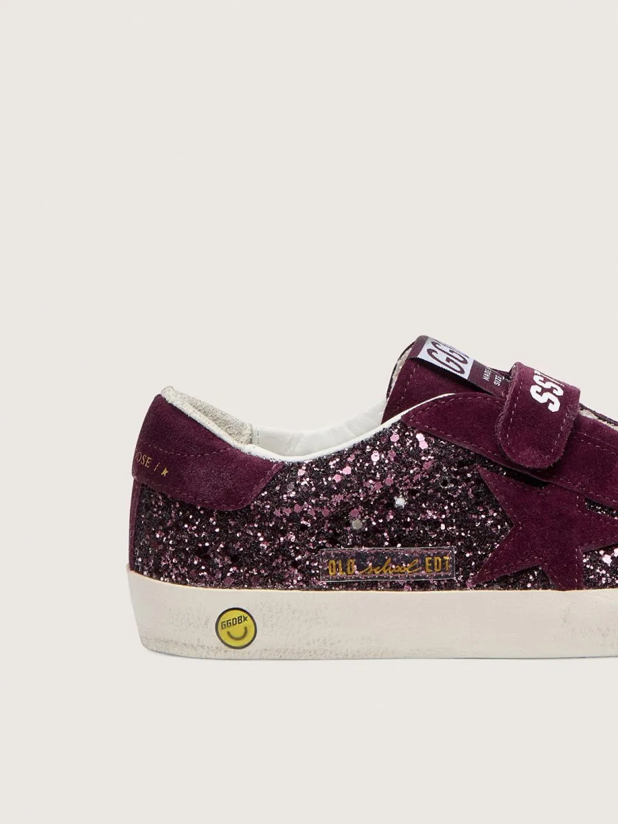 Old School Junior in glitter bordeaux con stella e talloncino in suede bordeaux