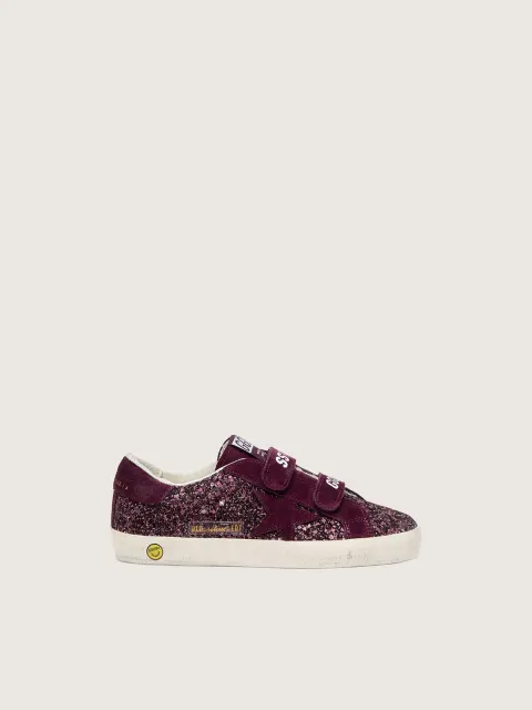 Old School Junior in glitter bordeaux con stella e talloncino in suede bordeaux