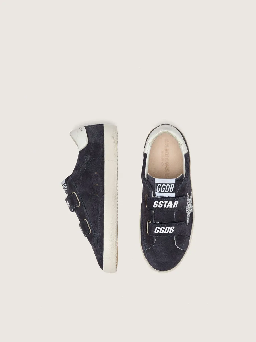 Old School Junior in suede blu con stella in glitter argento e talloncino in pelle bianca