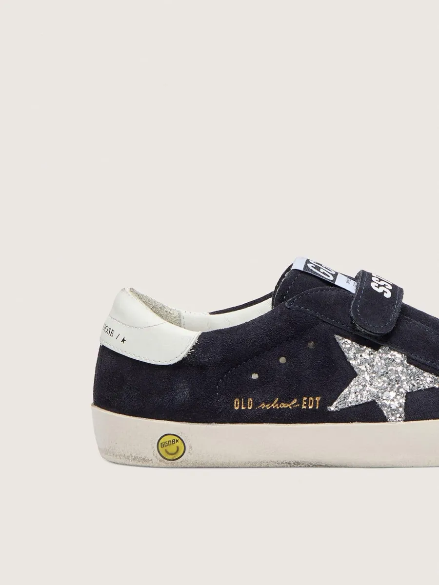 Old School Junior in suede blu con stella in glitter argento e talloncino in pelle bianca