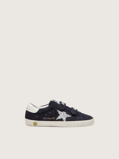 Old School Junior in suede blu con stella in glitter argento e talloncino in pelle bianca