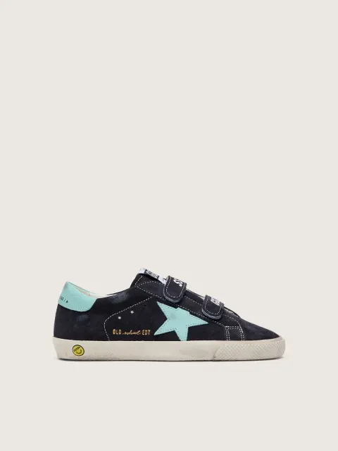 Old School junior in suede blu scuro con stella in pelle turchese