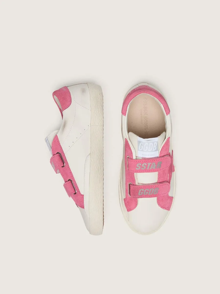 Old School junior in pelle crema con stella e inserti in suede rosa
