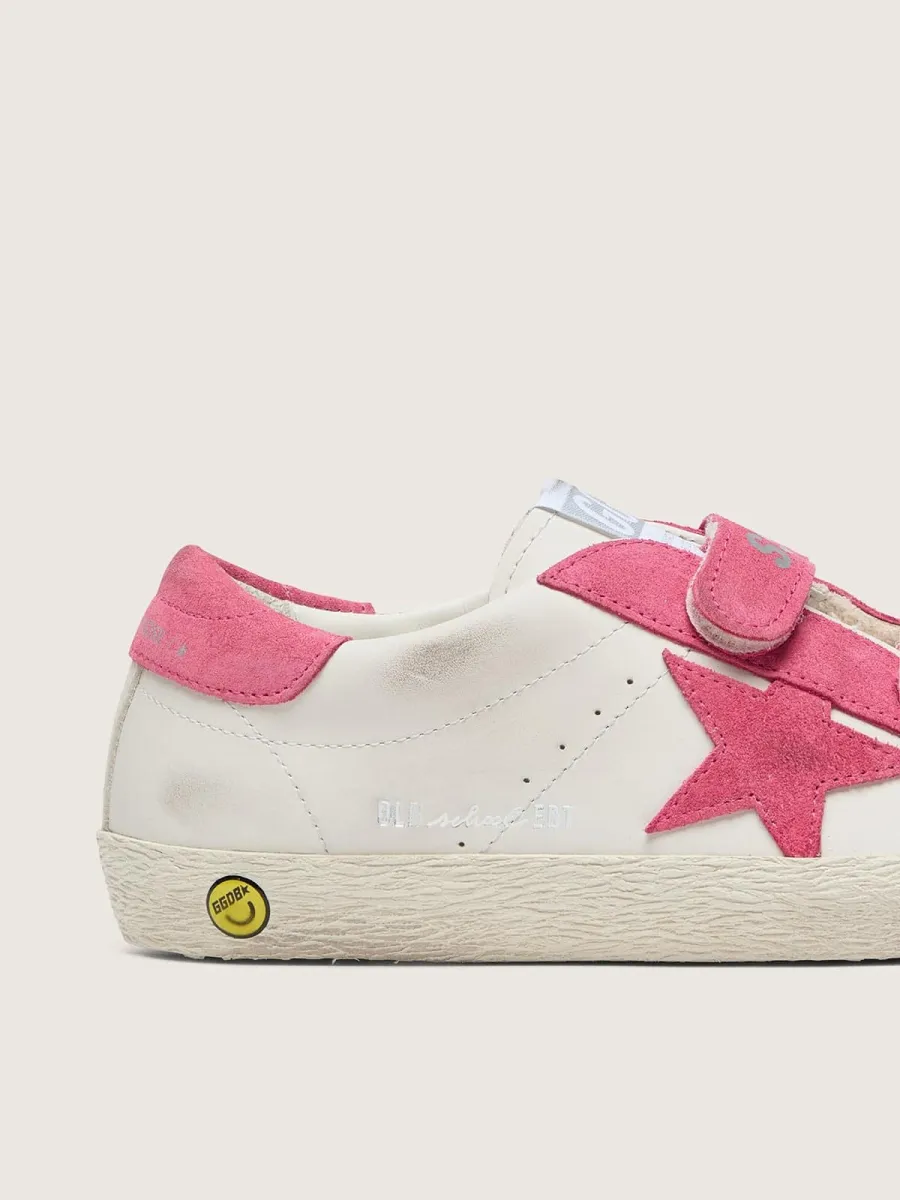 Old School junior in pelle crema con stella e inserti in suede rosa