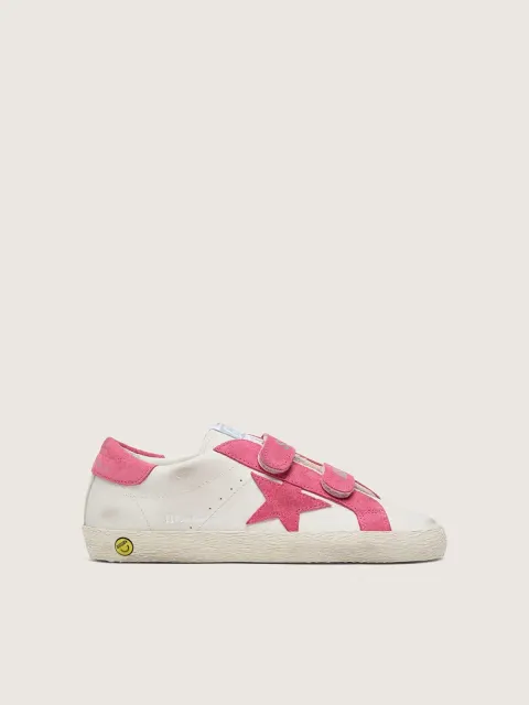Old School junior in pelle crema con stella e inserti in suede rosa