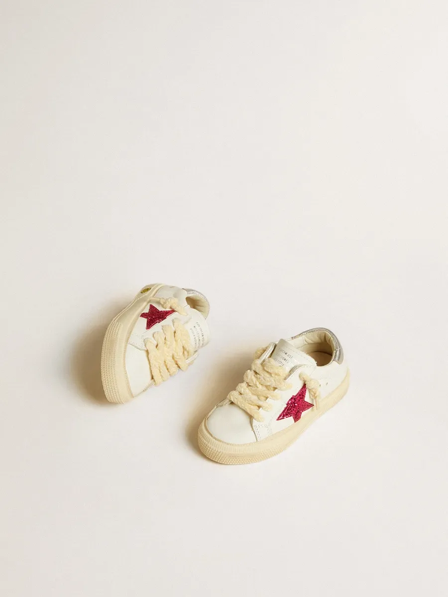 May Junior con stella in glitter fucsia e talloncino in pelle laminata