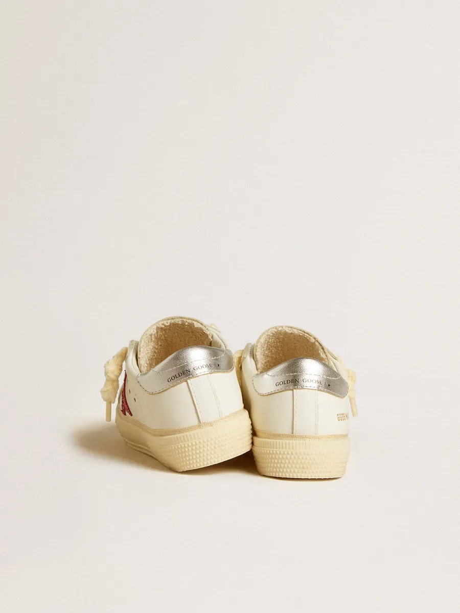 May Junior con stella in glitter fucsia e talloncino in pelle laminata