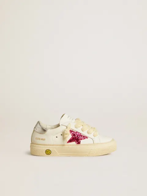 May Junior con stella in glitter fucsia e talloncino in pelle laminata