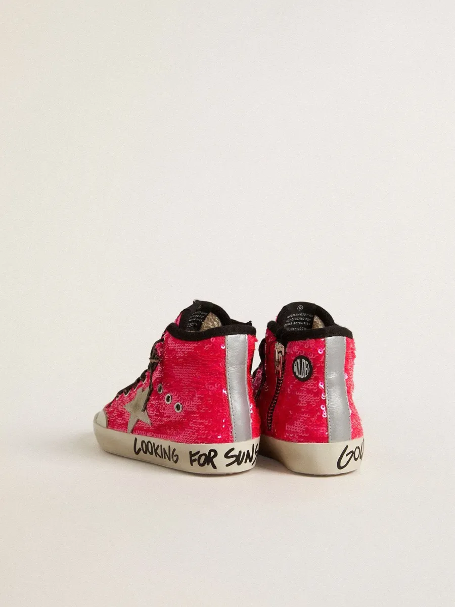 Francy Junior in paillettes con stella in suede ghiaccio e lacci animalier