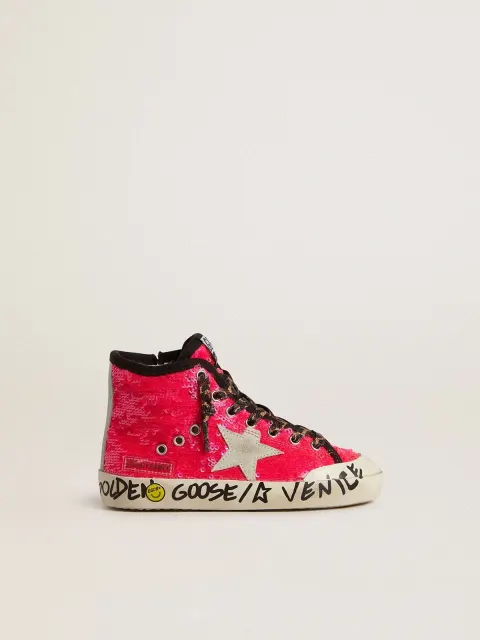 Francy Junior in paillettes con stella in suede ghiaccio e lacci animalier