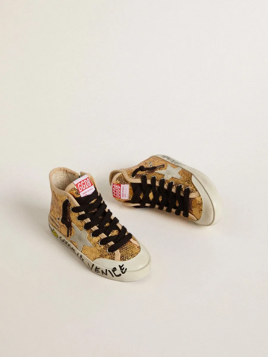 Francy Penstar Junior in paillettes oro con stella in suede ghiaccio