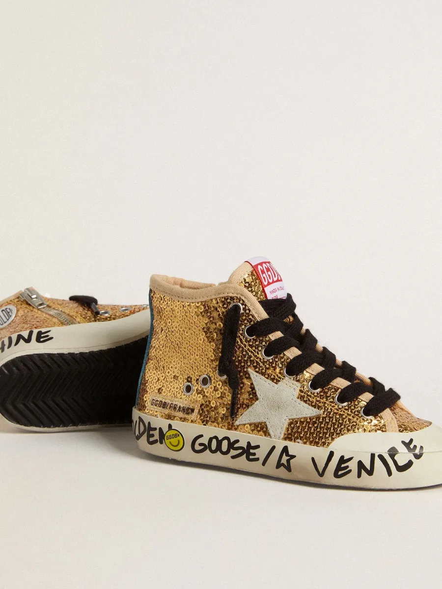 Francy Penstar Junior in paillettes oro con stella in suede ghiaccio