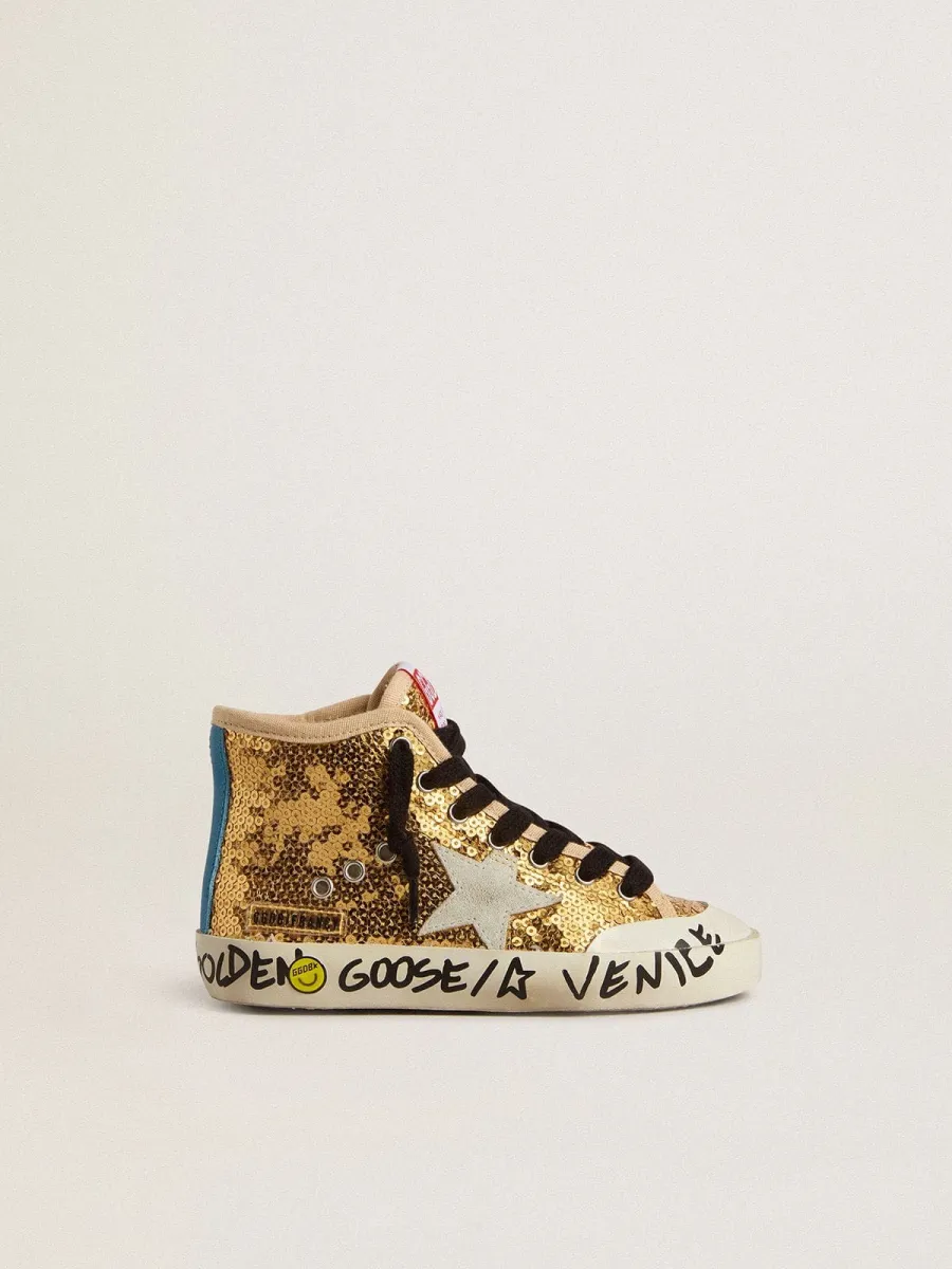 Francy Penstar Junior in paillettes oro con stella in suede ghiaccio