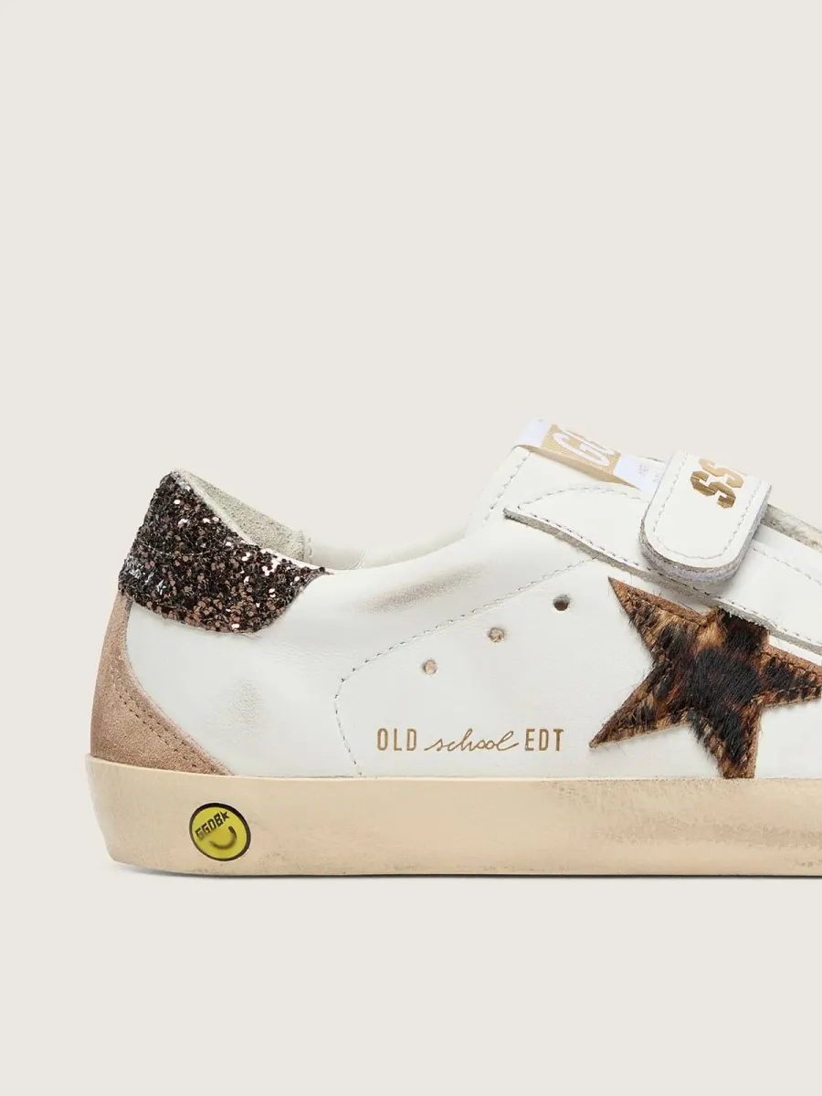 Old School Junior in pelle bianca con stella in cavallino leopardato