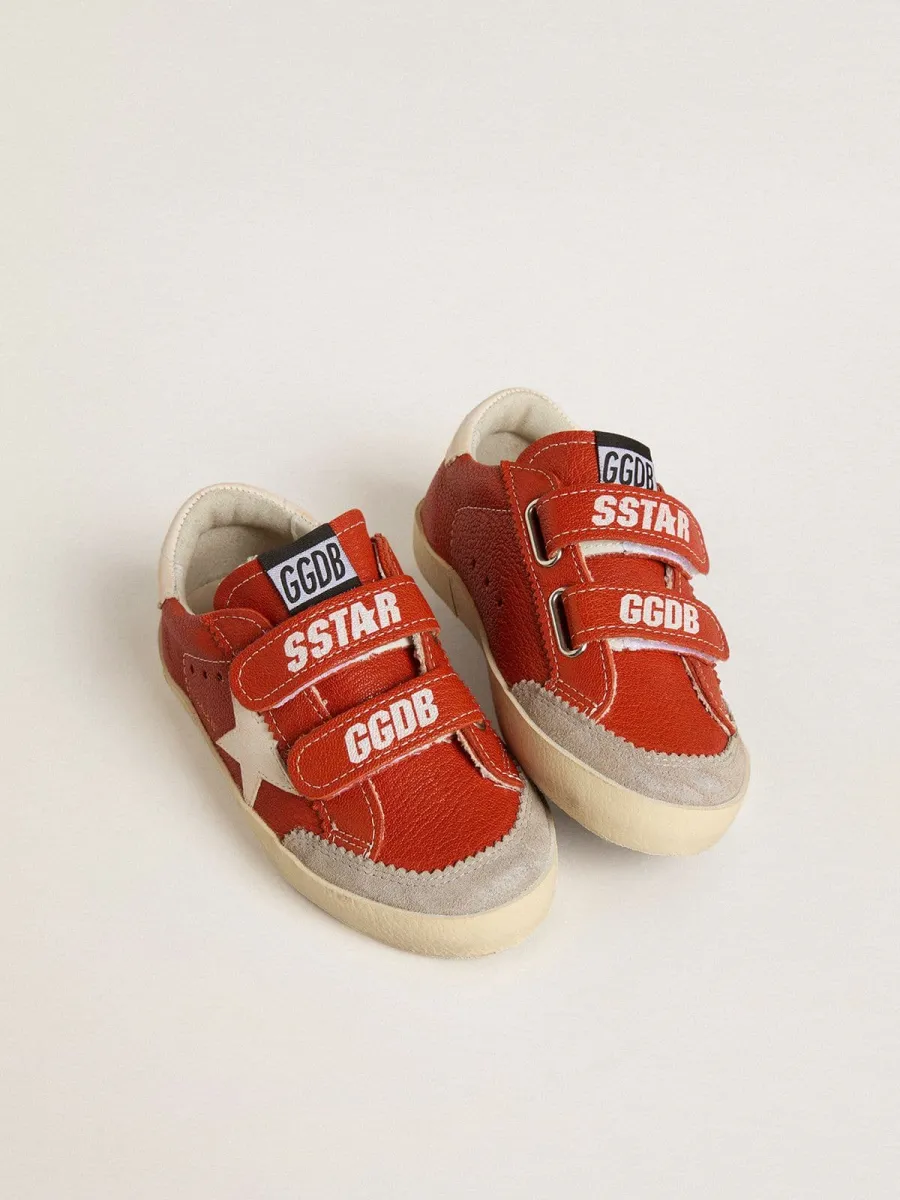 Old School Junior in nappa arancione con stella bianca e talloncino in pelle crema