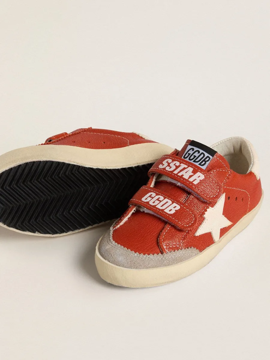 Old School Junior in nappa arancione con stella bianca e talloncino in pelle crema