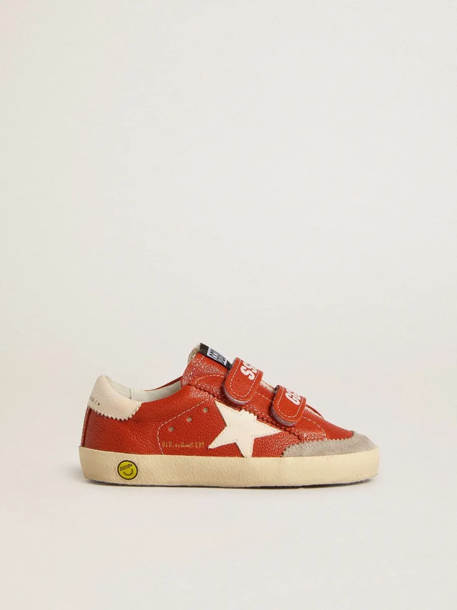 Old School Junior in nappa arancione con stella bianca e talloncino in pelle crema