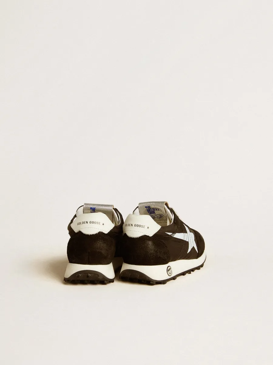 Marathon Junior in nylon nero con stella stampata e talloncino in pelle