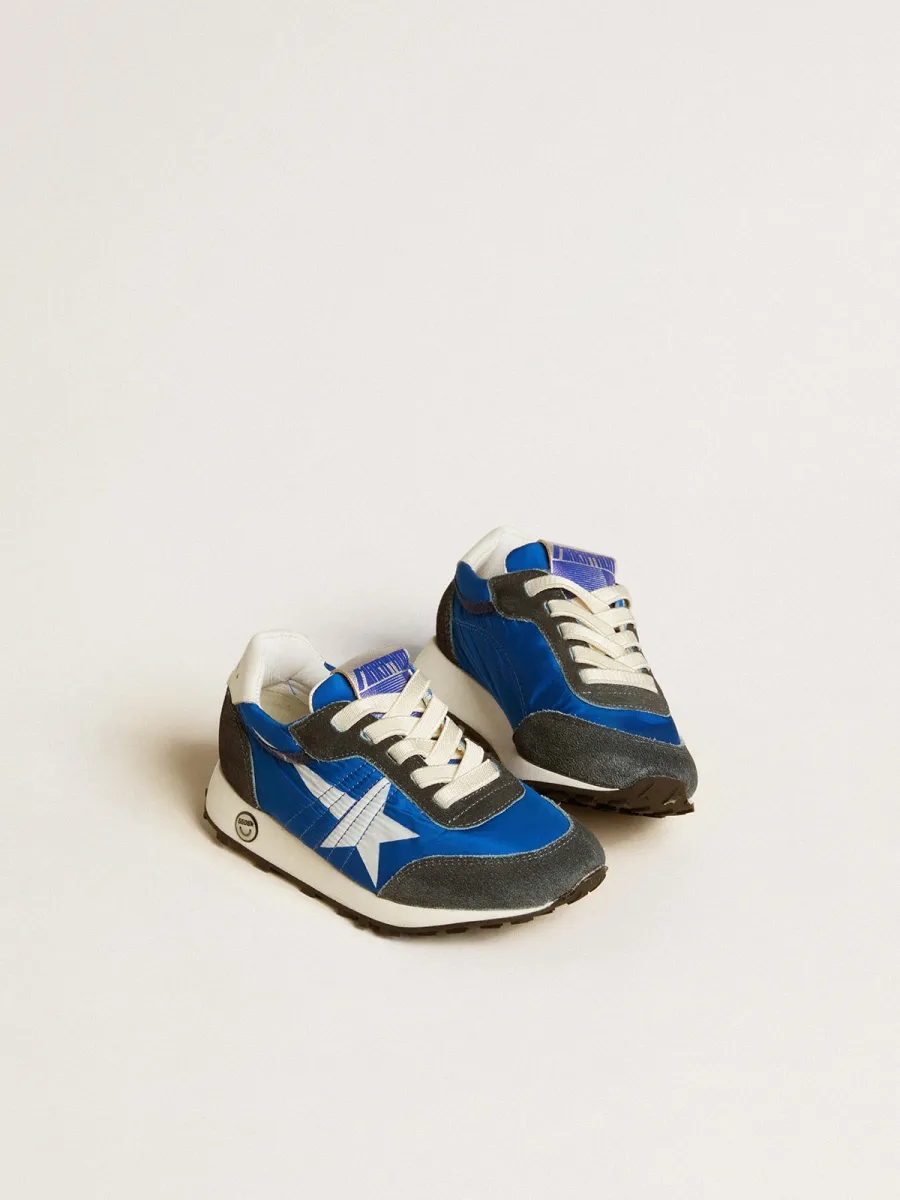 Marathon Junior in nylon blu con stella stampata e talloncino in pelle