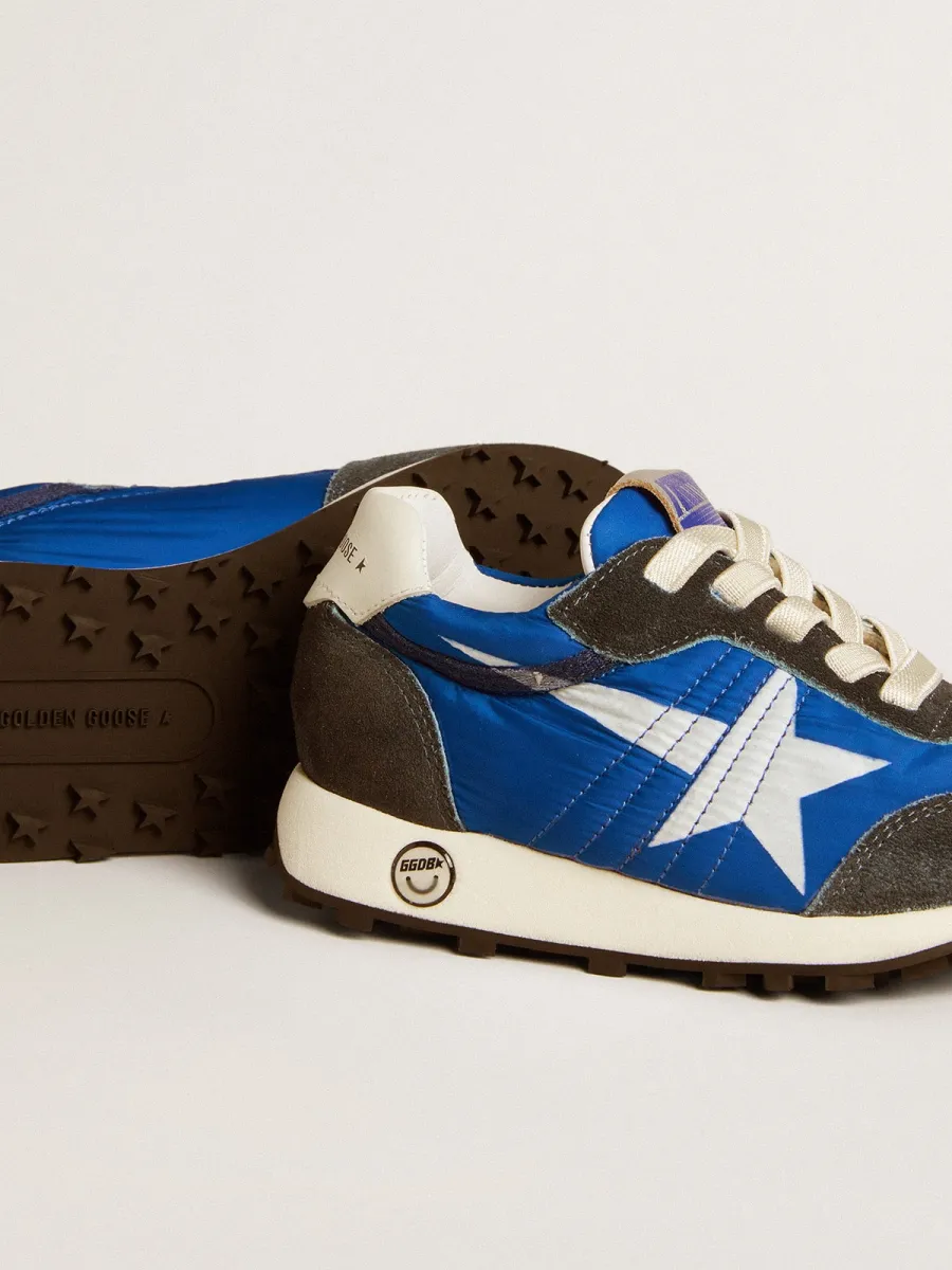 Marathon Junior in nylon blu con stella stampata e talloncino in pelle