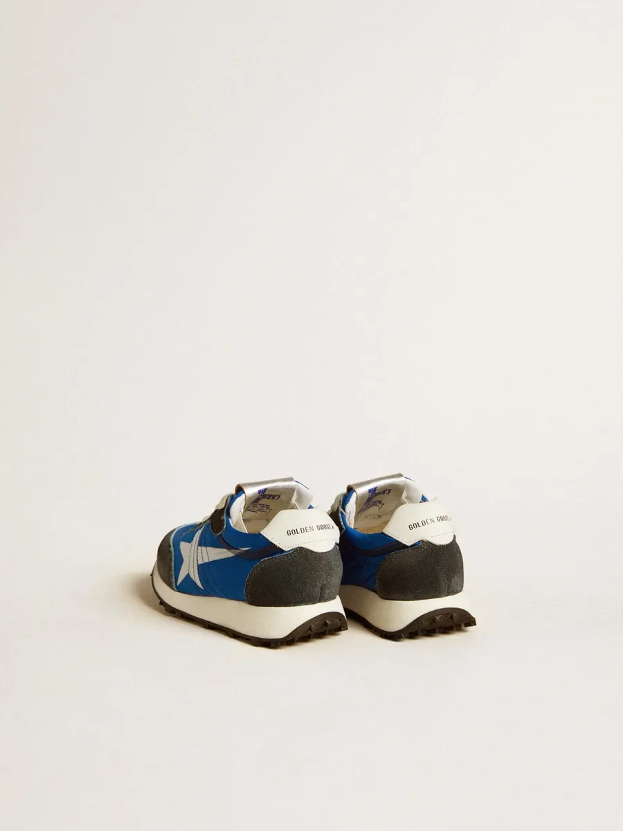 Marathon Junior in nylon blu con stella stampata e talloncino in pelle