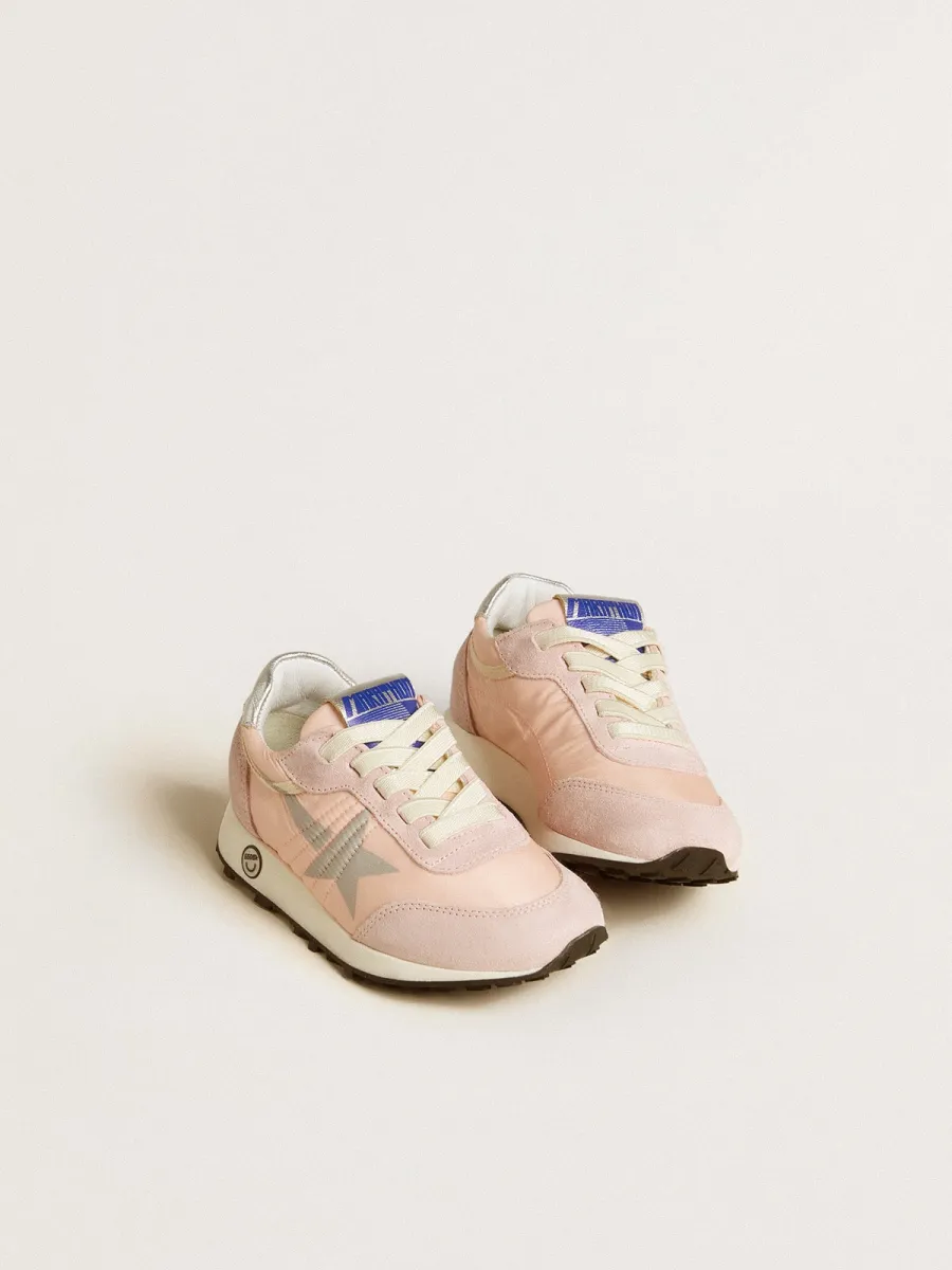Marathon Junior in nylon rosa con stella stampata e talloncino in pelle