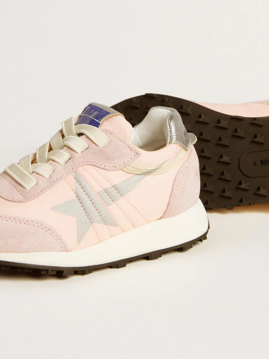 Marathon Junior in nylon rosa con stella stampata e talloncino in pelle