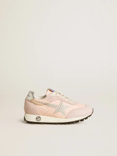 Marathon Junior in nylon rosa con stella stampata e talloncino in pelle