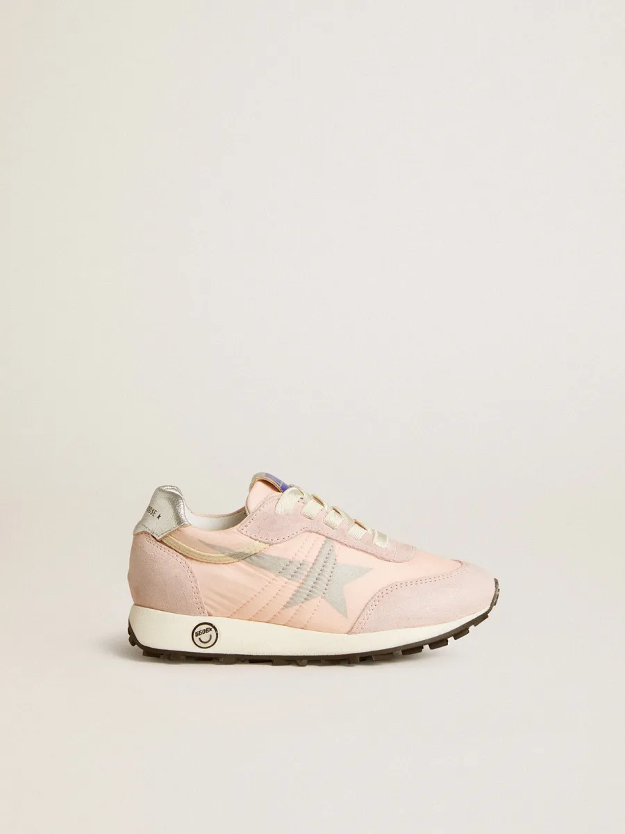 Marathon Junior in nylon rosa con stella stampata e talloncino in pelle