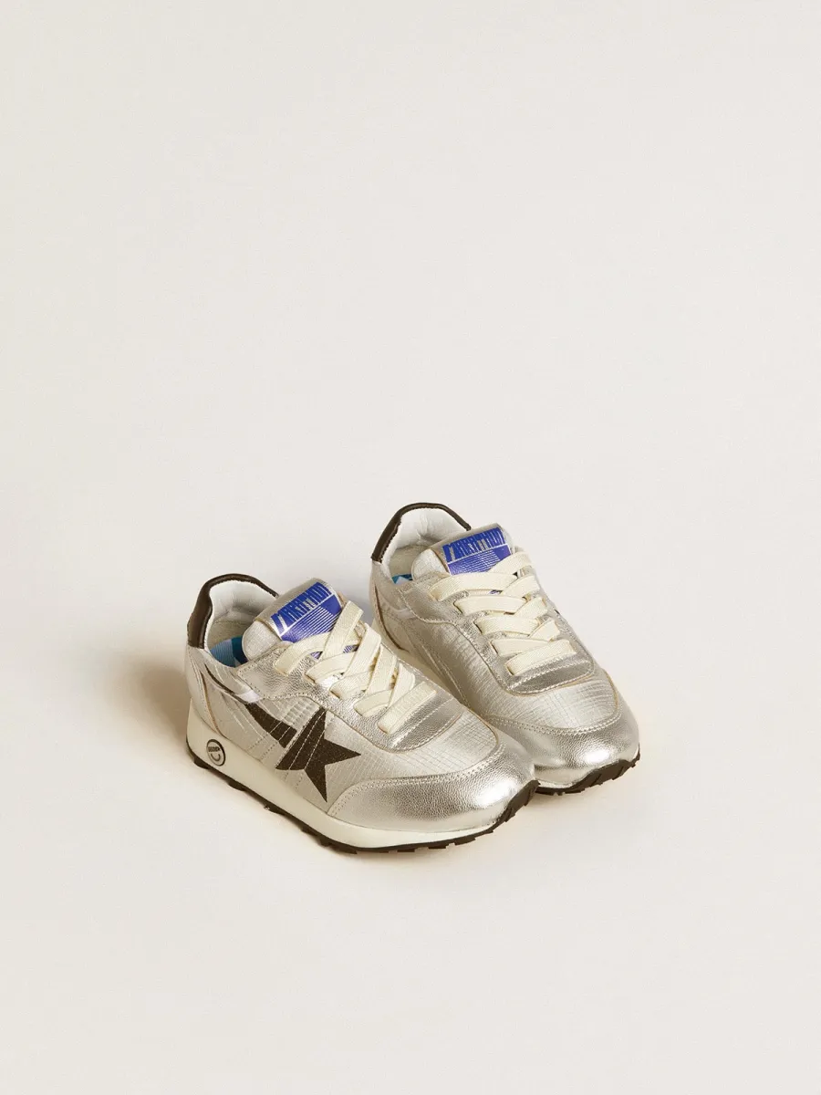 Marathon Junior in nylon argento con stella nera e talloncino in pelle