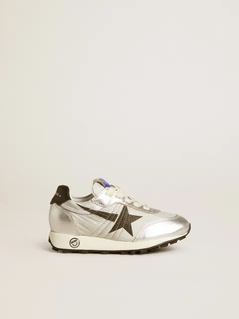 Marathon Junior in nylon argento con stella nera e talloncino in pelle