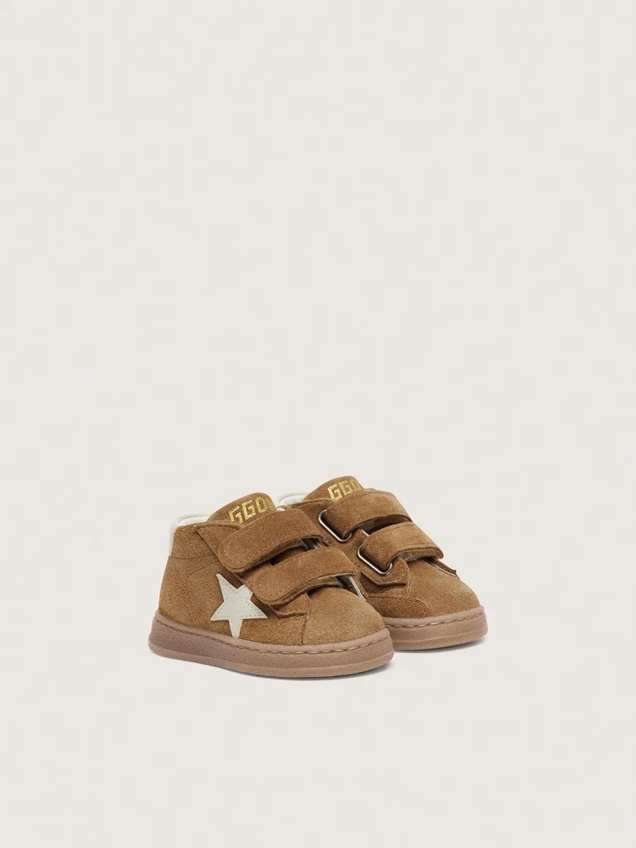 June junior in suede tabacco con stella in pelle crema