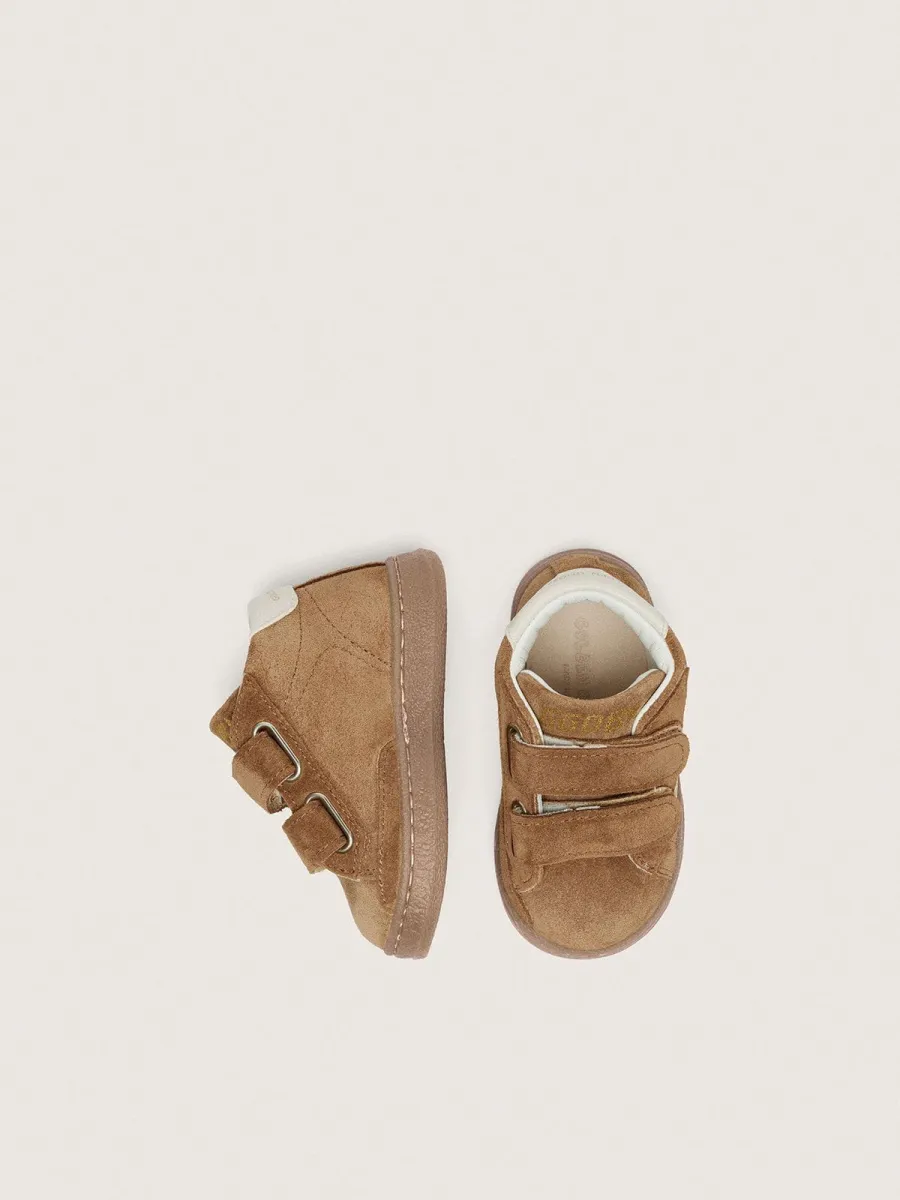 June junior in suede tabacco con stella in pelle crema