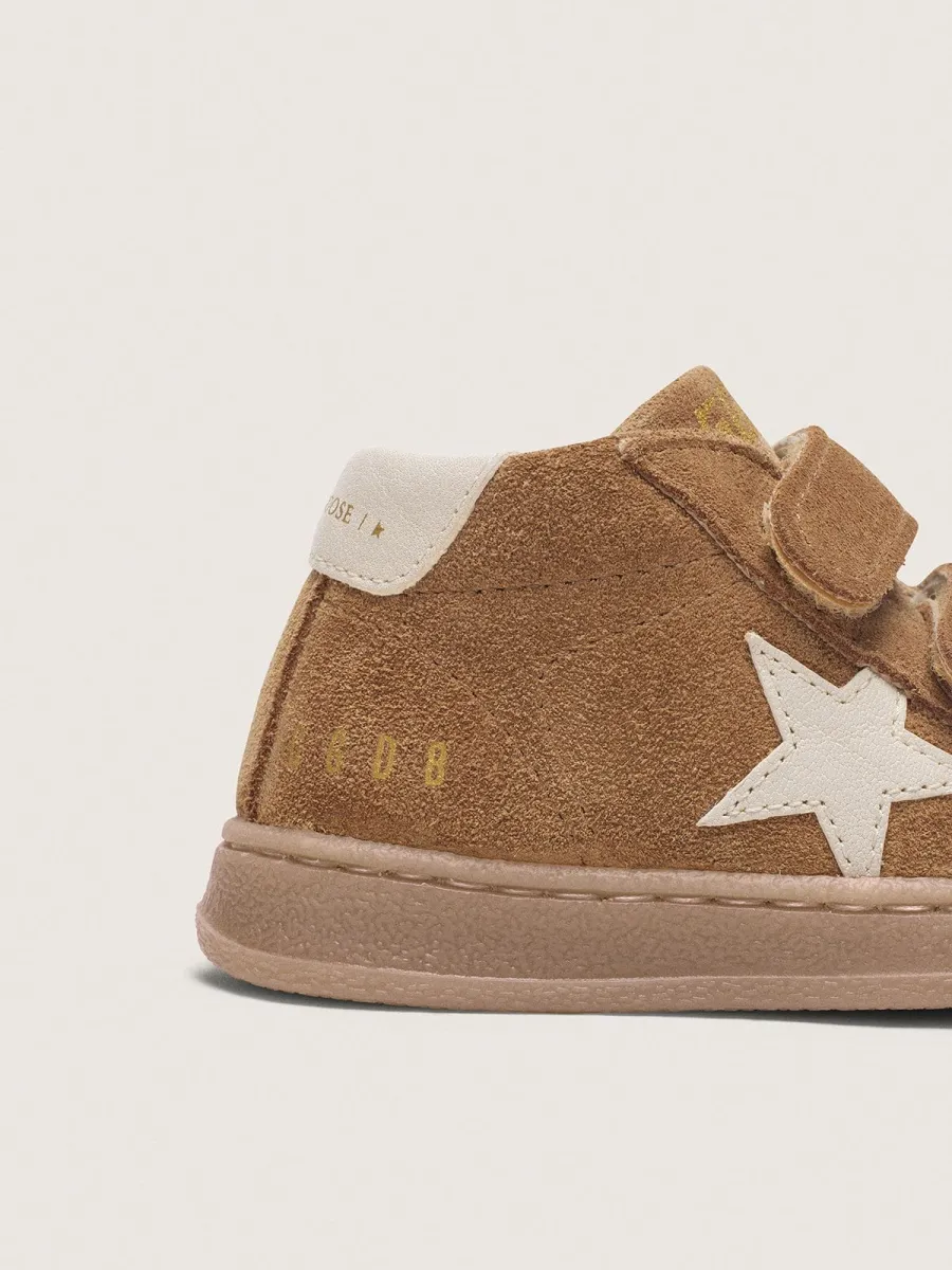June junior in suede tabacco con stella in pelle crema