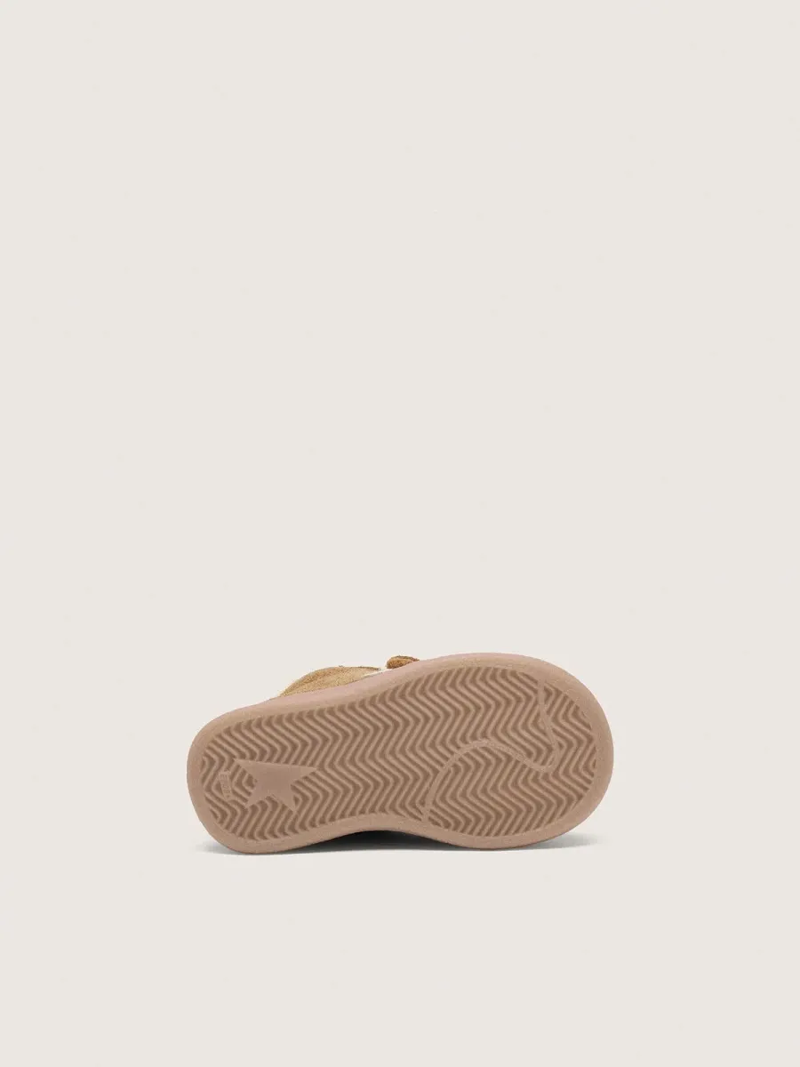 June junior in suede tabacco con stella in pelle crema