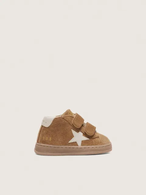 June junior in suede tabacco con stella in pelle crema